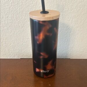 Ello Tortoiseshell Insulated Tumbler with Bamboo Lid - Brown/Black